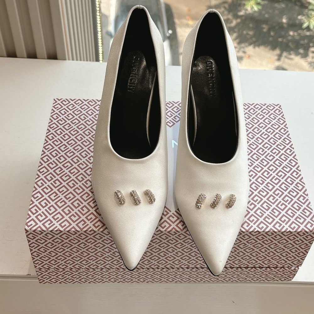 Women's Givenchy White Satin Crystal-Accent Pointed Pumps